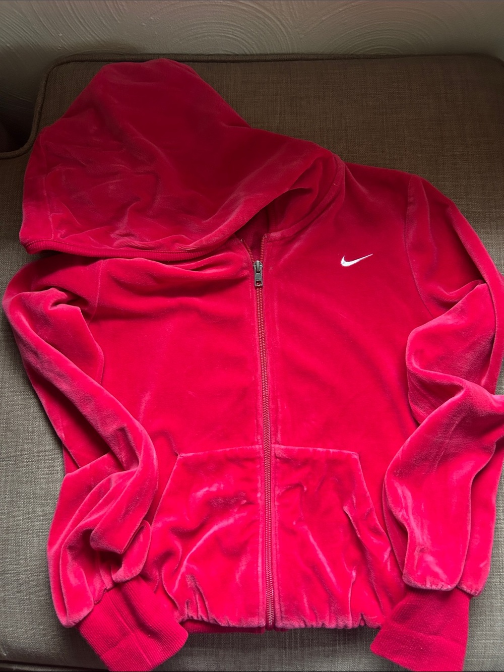 Vintage Nike Red Velour Zip-Up Hoodie